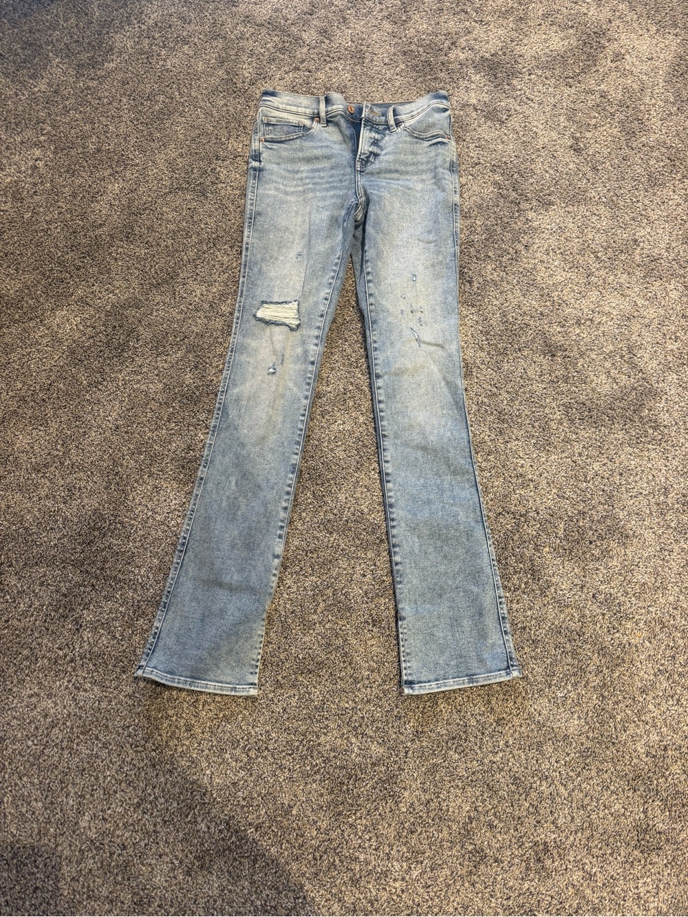 Express Light Wash Bootcut Jeans with Distressed Knee
